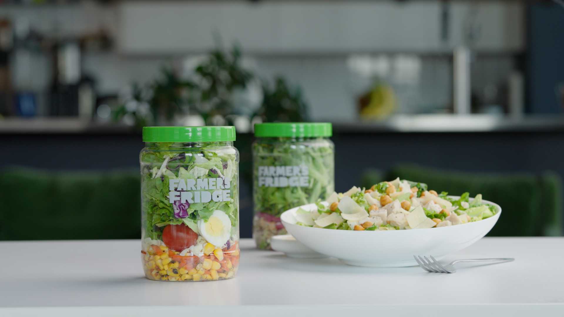 Farmer's Fridge Salads on a table